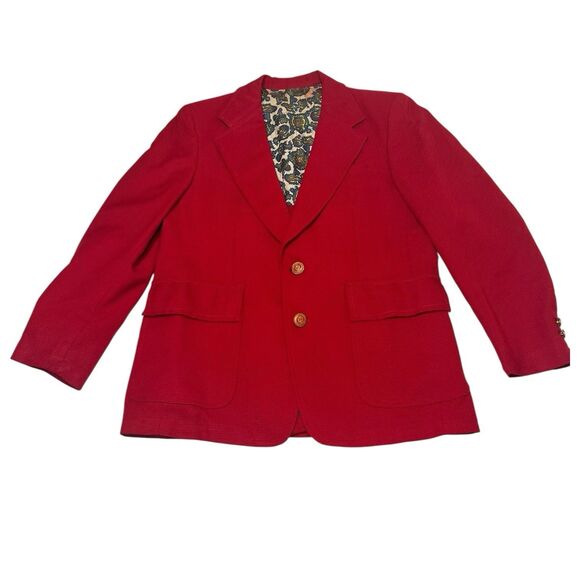 Stanley Blacker Vintage Red Blazer 40R Gold Crest Buttons Paisley Lining - Picture 1 of 16